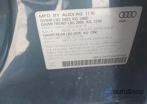 2016 Audi Q5 2.0T Premium из США, поврежденный, VIN WA1L2AFP0GA089469